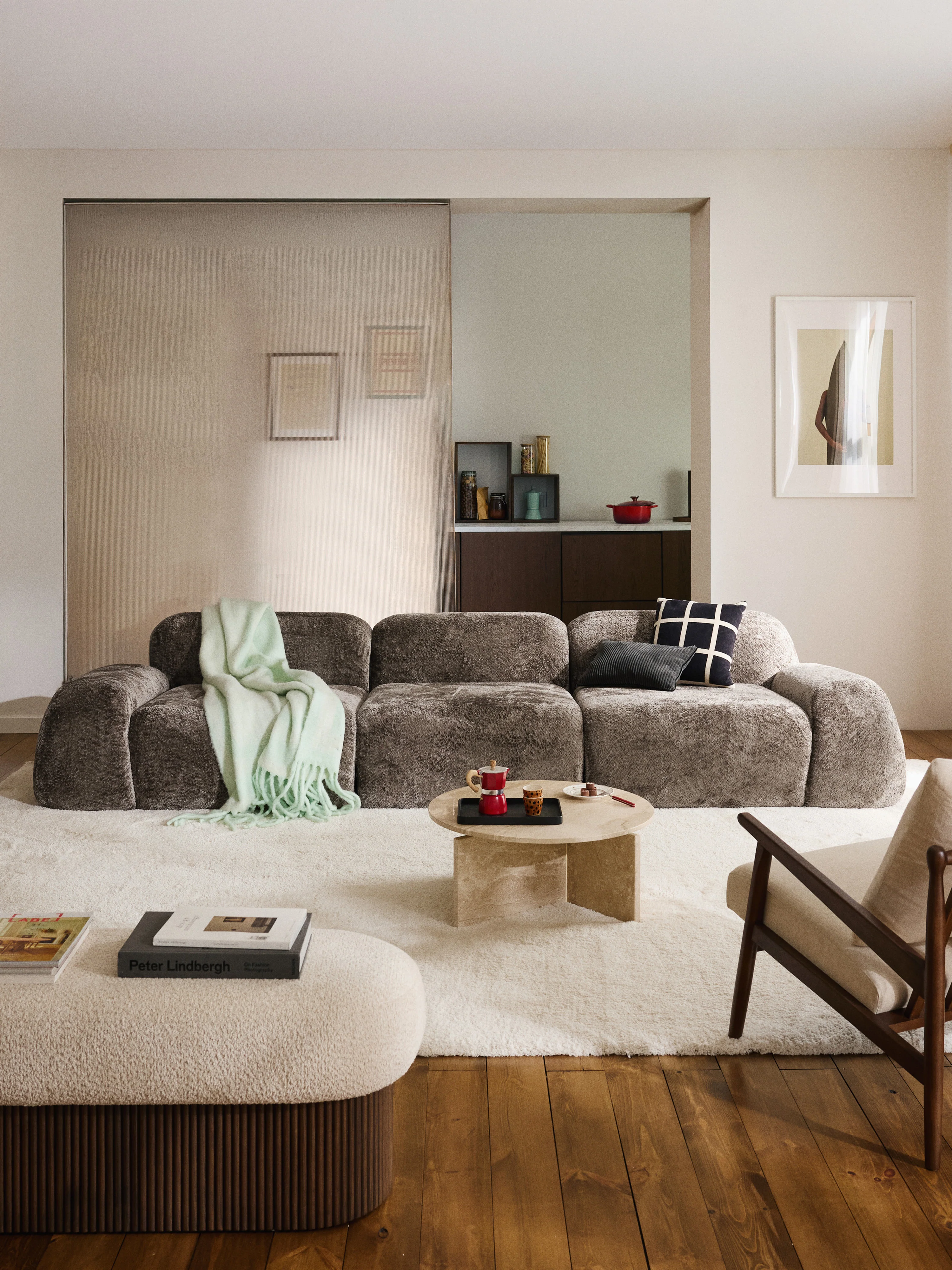 Modulaire bank Wolke (4-zits) van teddy-bouclé