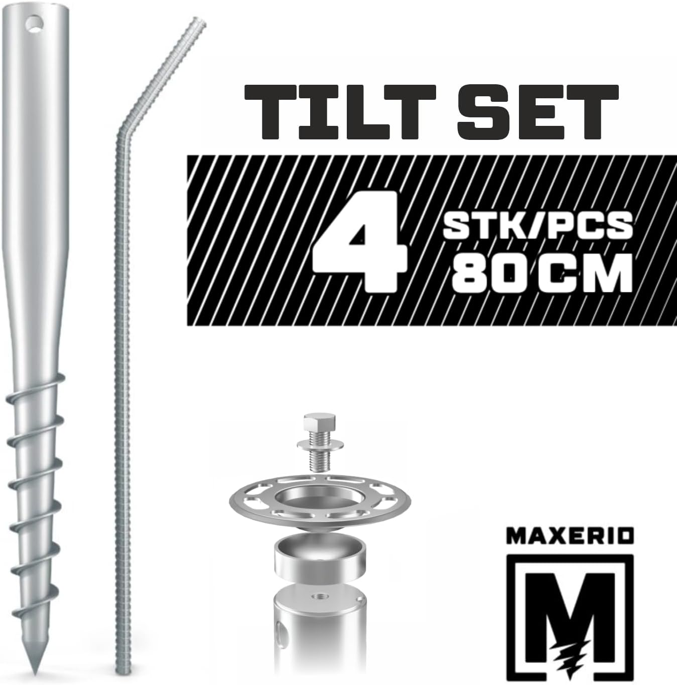 NEU 80 cm 4er TILT-Set Schraubfundamente Ø 60 x 2; M12