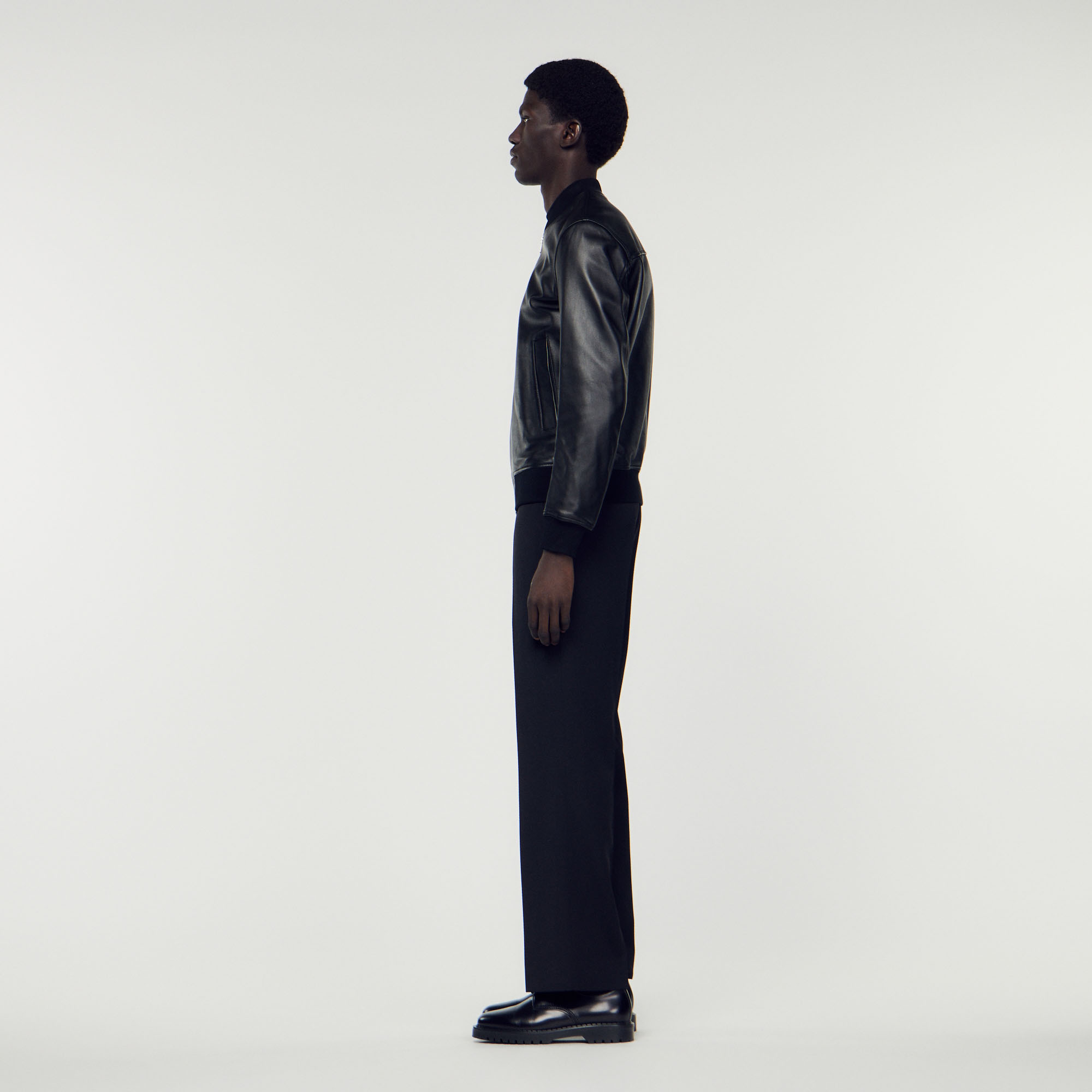 Blouson teddy en cuir lisse