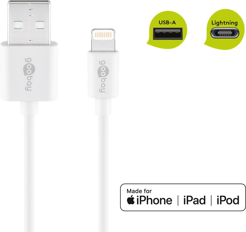 (2m) 1A MFi USB A auf Lightning Ladekabel Datenkabel (72907) - Weiss