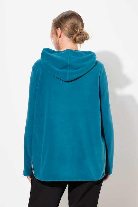 Fleece-Troyer, kurz, Oversized, Kapuze, Langarm, recycelt