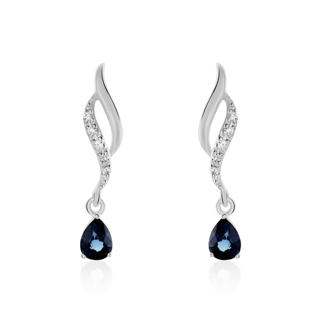 Boucles D'oreilles Puces Nolia Or Blanc Saphir Et Diamant