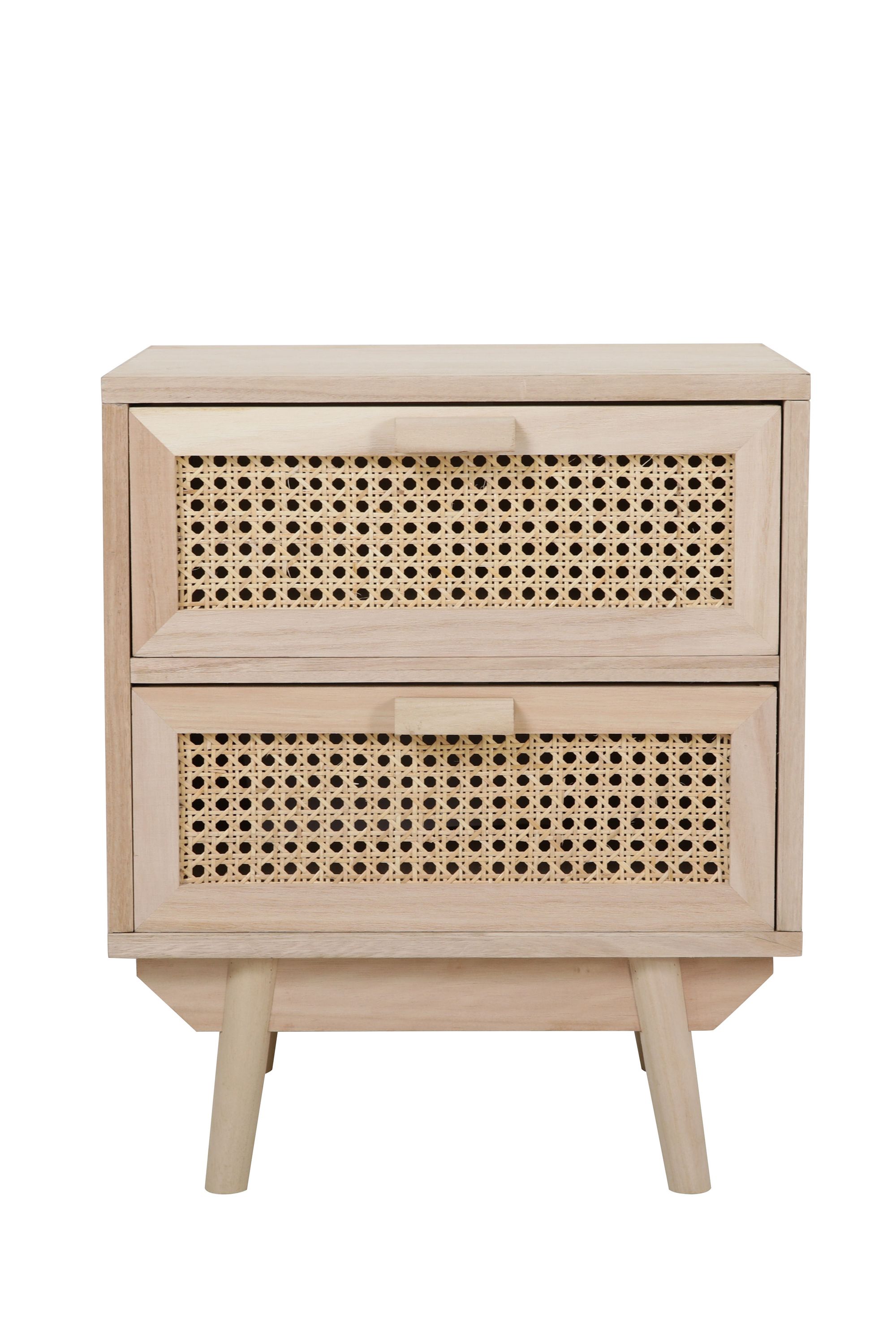 Nachtkommode 42x36 cm Rattangeflecht Nachtschrank Nako Beistelltisch