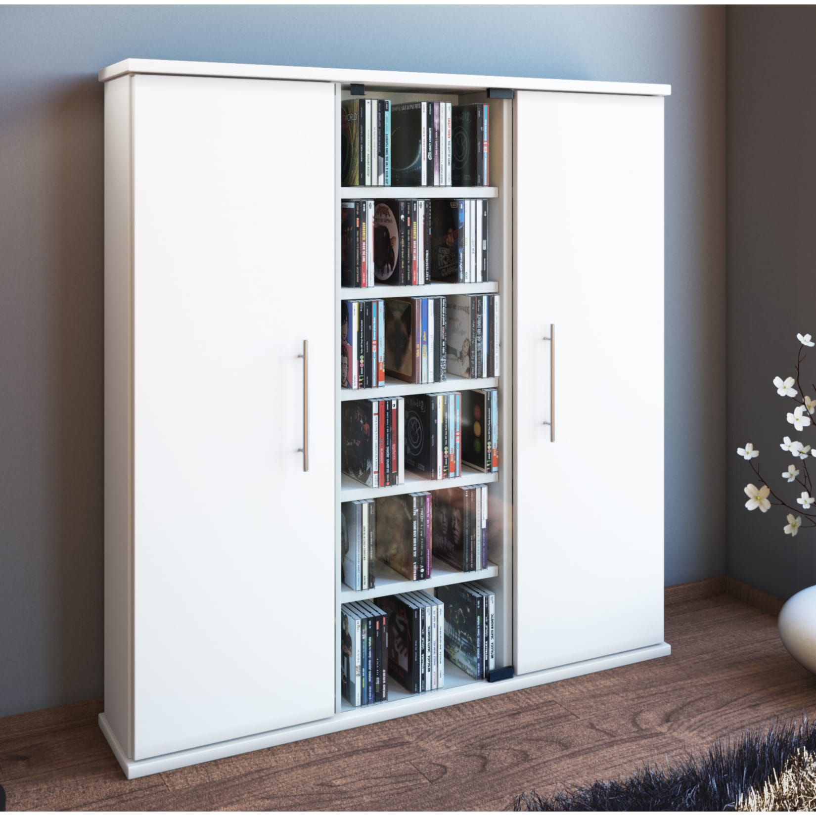 VCM Holz CD DVD Stand Regal Schrank Aufbewahrung Standregal Santo Glastür