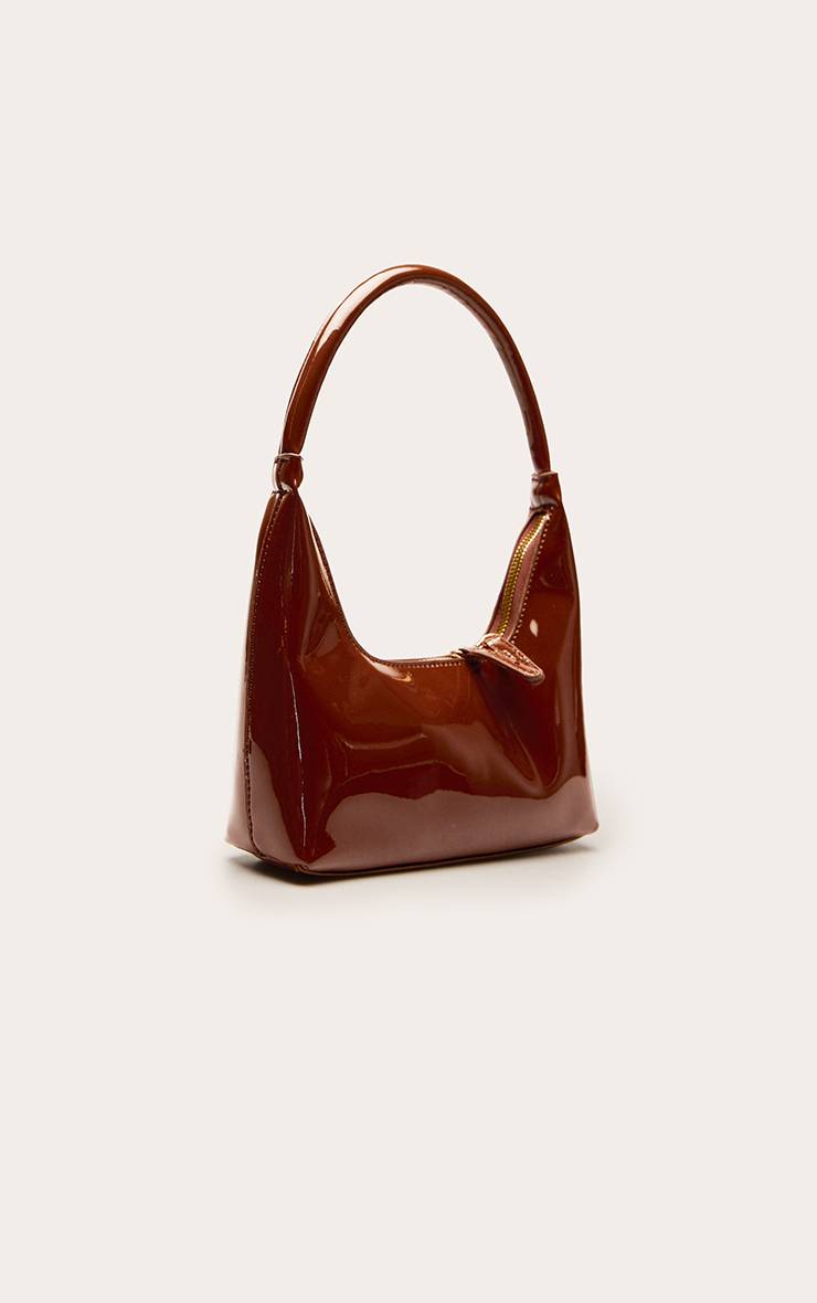 Chocolat Sac À Bandoulière Structuré Verni À Double Zip