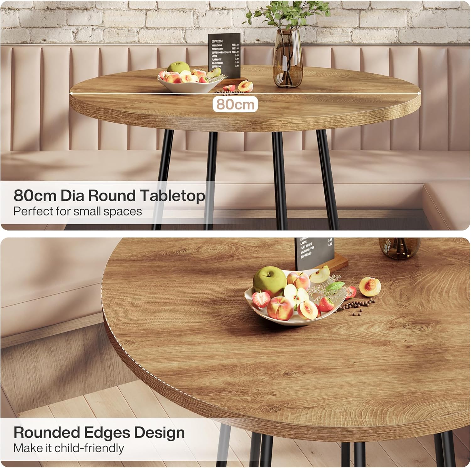 Tribesigns Runder Esstisch für 2-4 Personen, Esszimmertisch, 80 cm klein Industrial Küchentisch mit stabilem Metallgestell für Esszimmer Küche Wohnzimmer Café, Braun