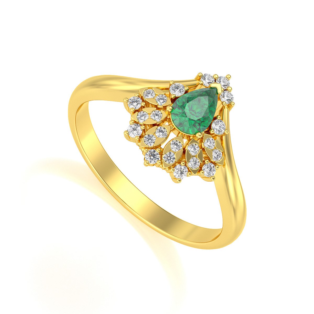 Bague ADEN Or 585 Jaune Emeraude et diamants 3.6grs