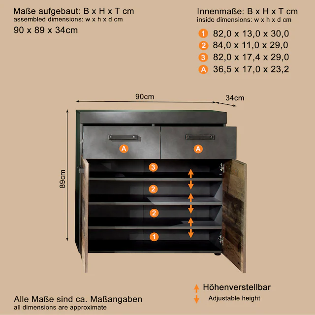 INOSIGN Schuhschrank »Ilana« Schuhschrank für 16 Paar Schuhe - (B/T/H) 90/34/89 cm