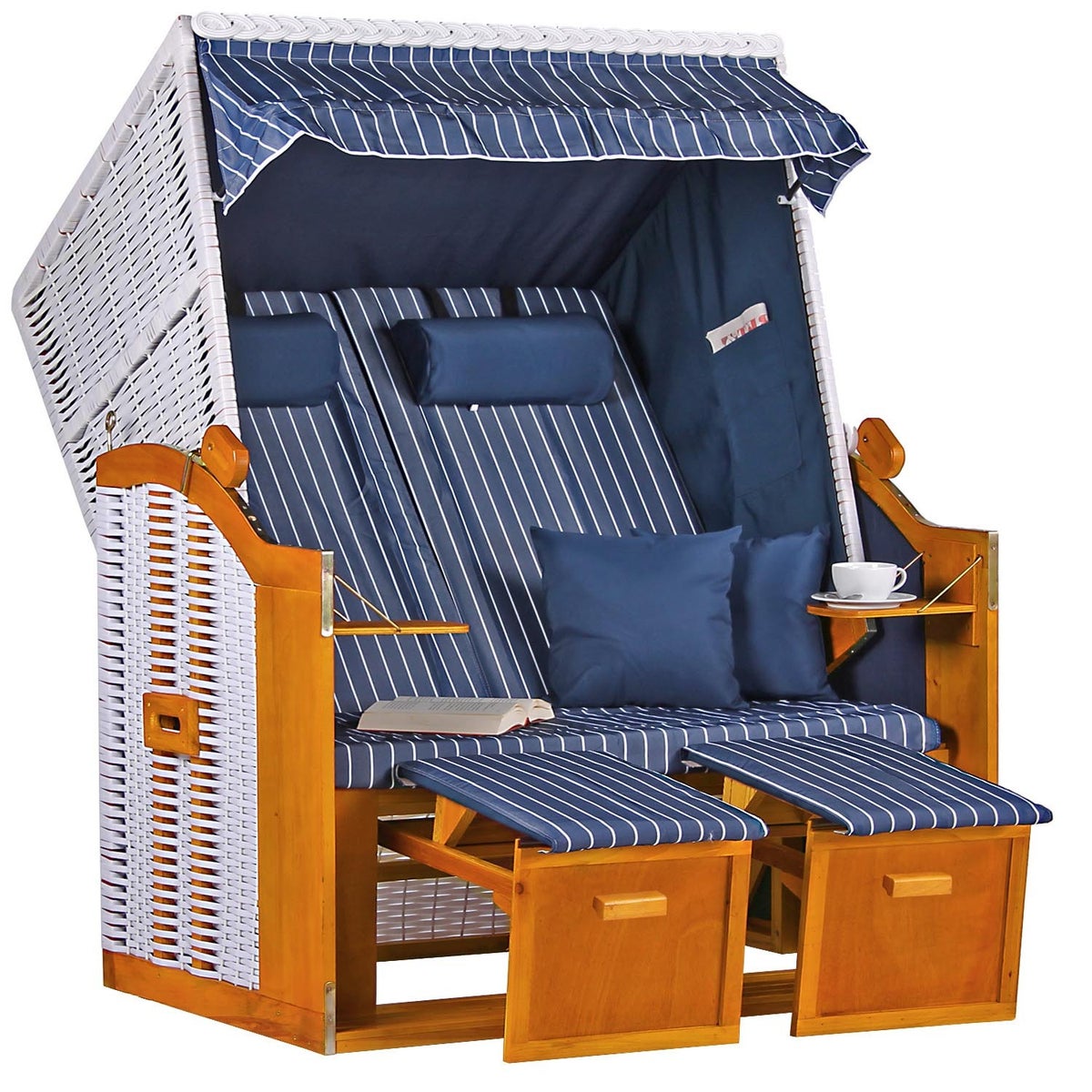 Baltic PE strandstoel, wit met Royal Blue design