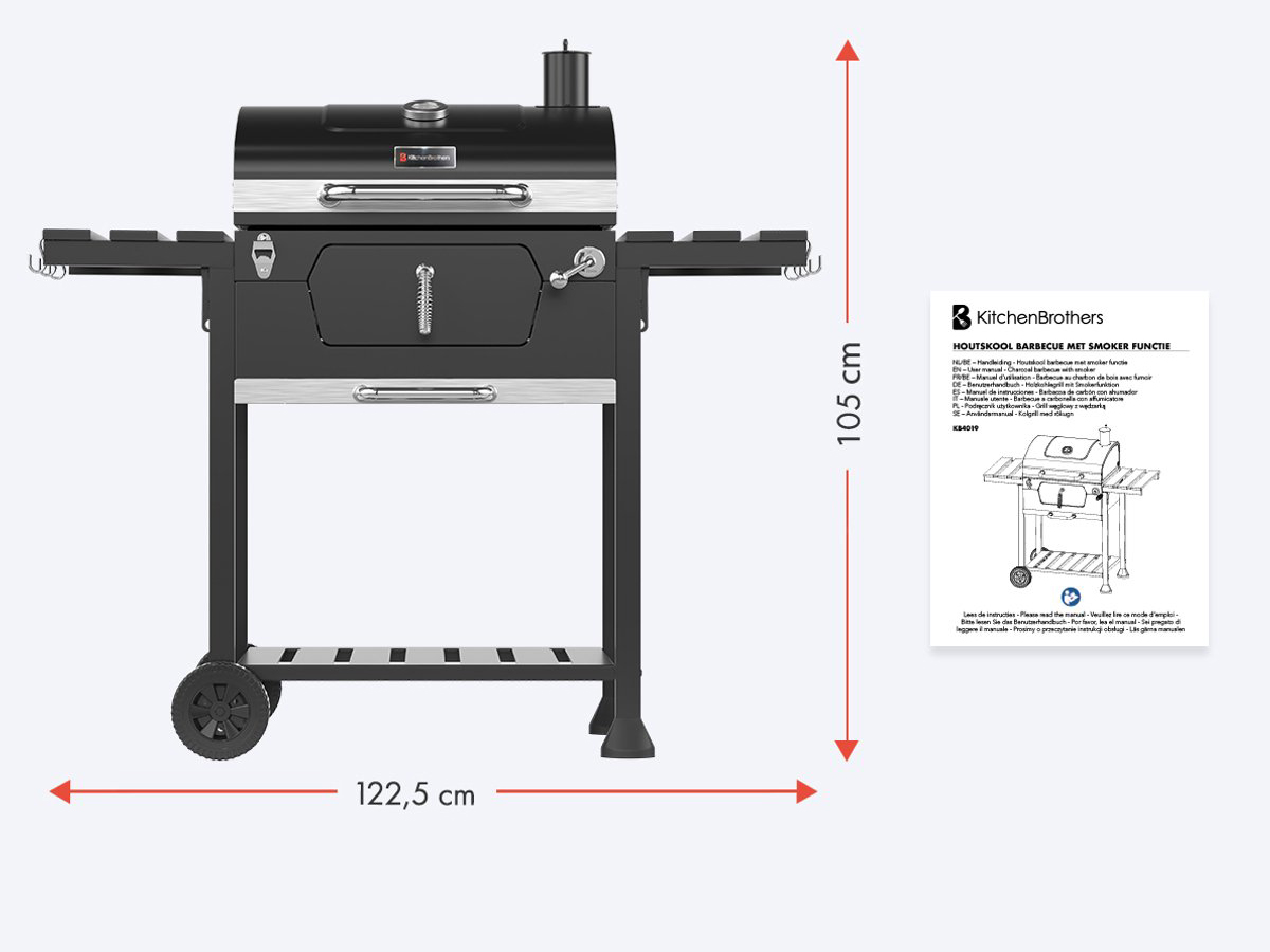 Kitchenbrothers houtskool smoker bbq - black