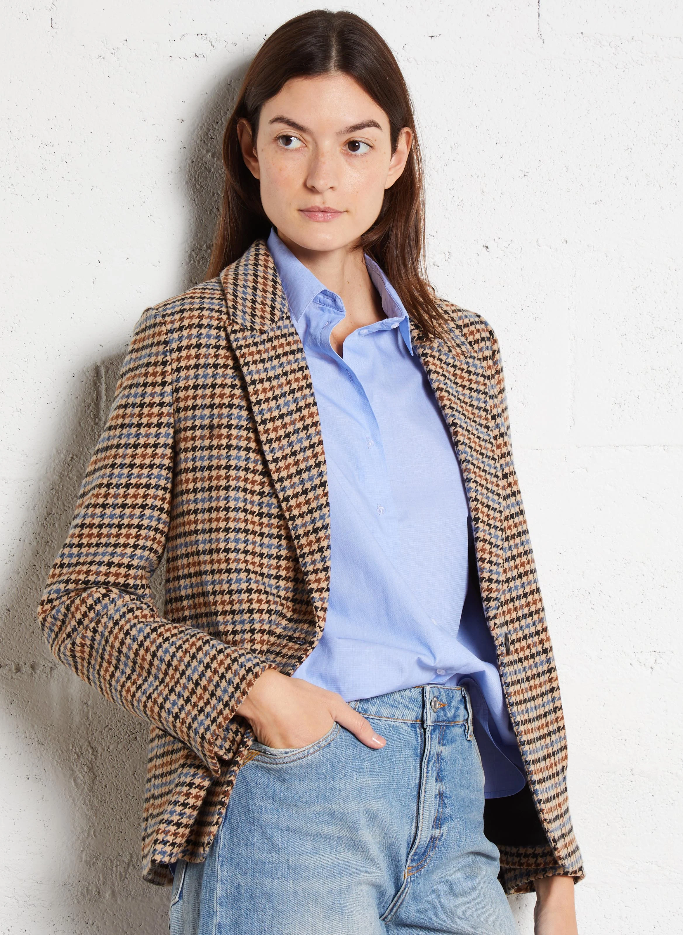 VIRGINA - Veste de tailleur pied de poule | Marron