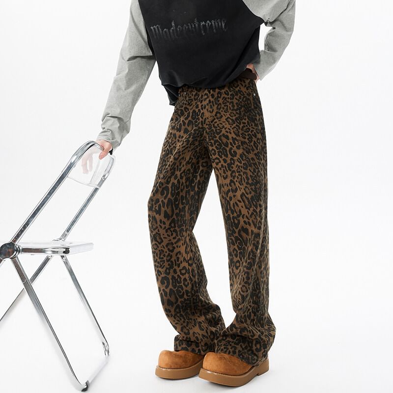 Sheck - Mid Rise Leopard Print Straight Leg Jeans (Diverse designs)