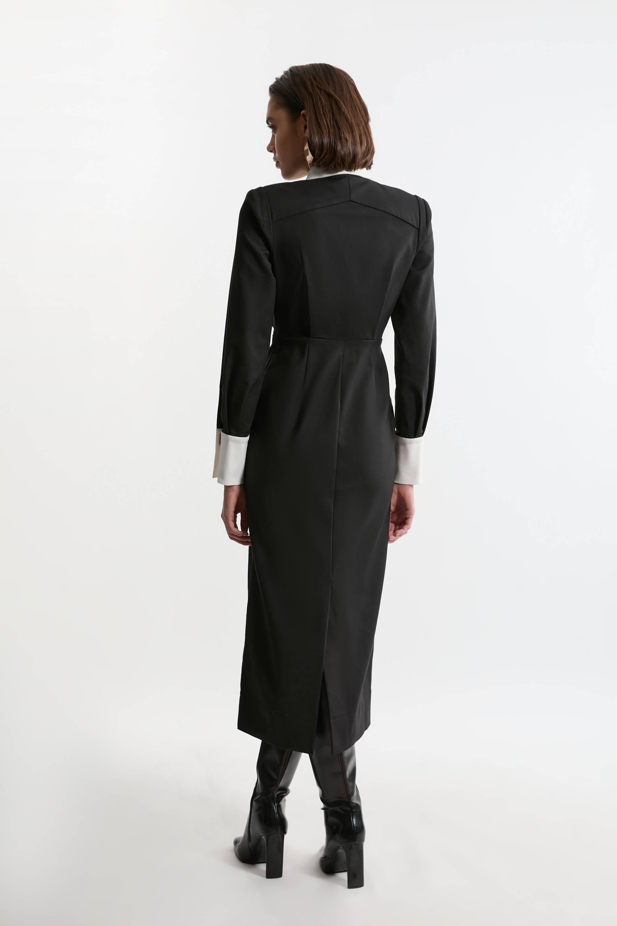 KarenMillen Robe Chemise Maxi en Coton Tissé Techno Petite avec Fermoirs Dorés