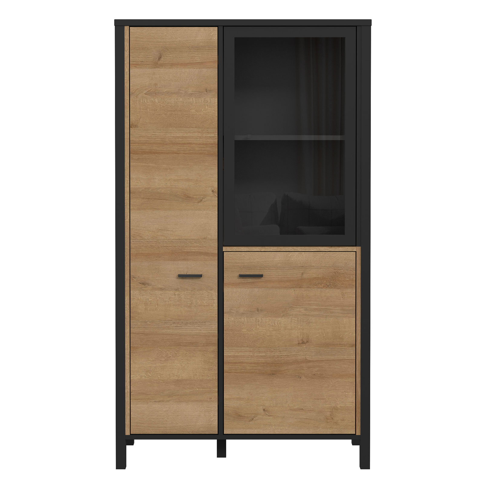 Highboardvitrine - Riveria Eiche - schwarz - 152 cm hoch