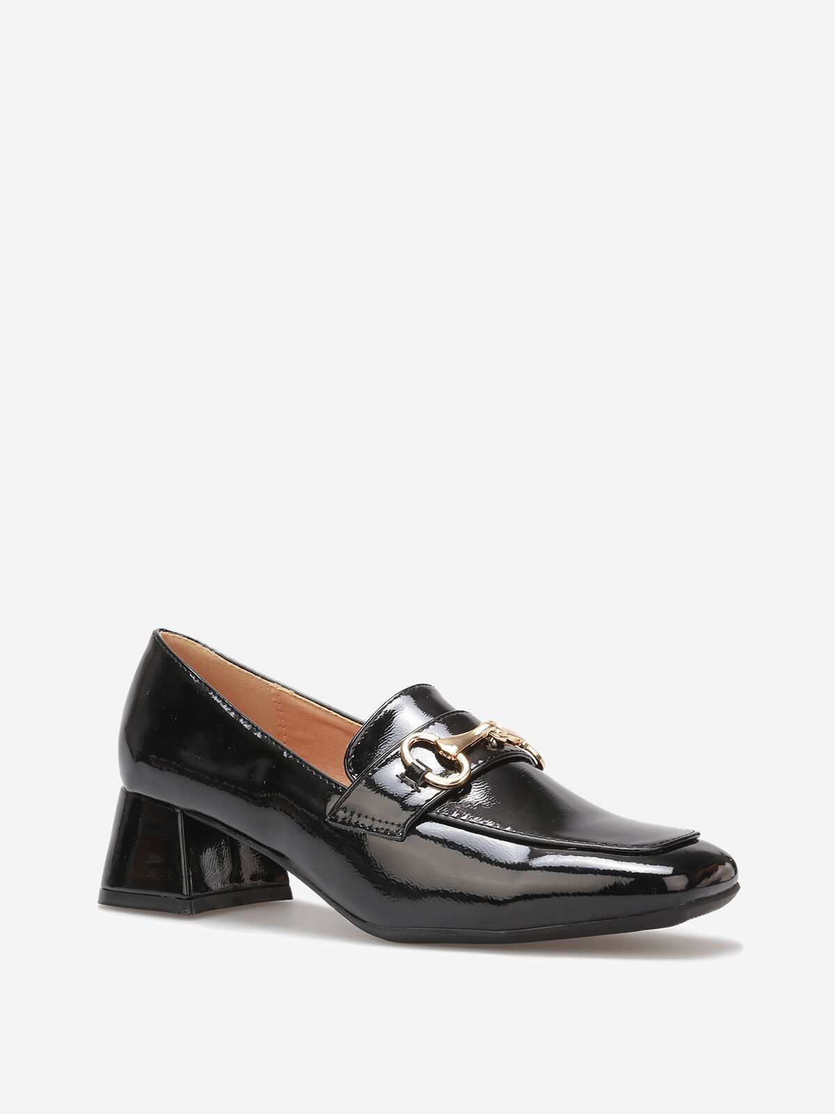 Mocassins vernis à talon et mors doré- Noir