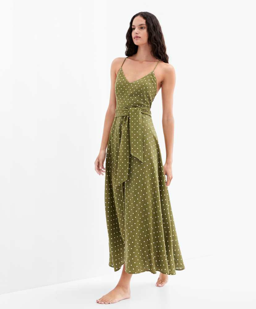 vestido maxi tomara que caia de bolinhas