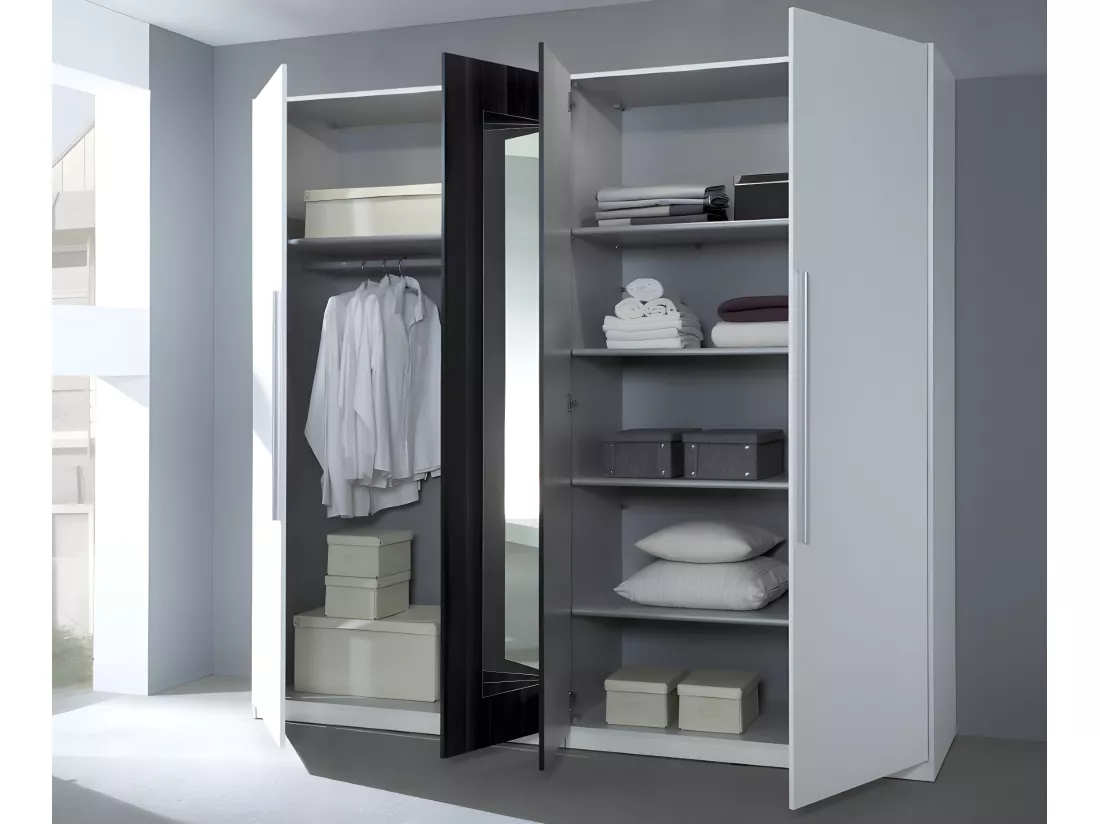 Chambre VERA 180x200 cm , blanc et gris cérusé - AVEC ARMOIRE