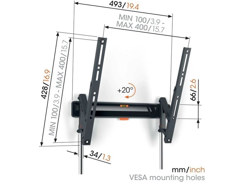 Vogel's Wandhalterung COMFORT TVM 3415B Schwarz Neigbare TV-Wandhalterung für 32