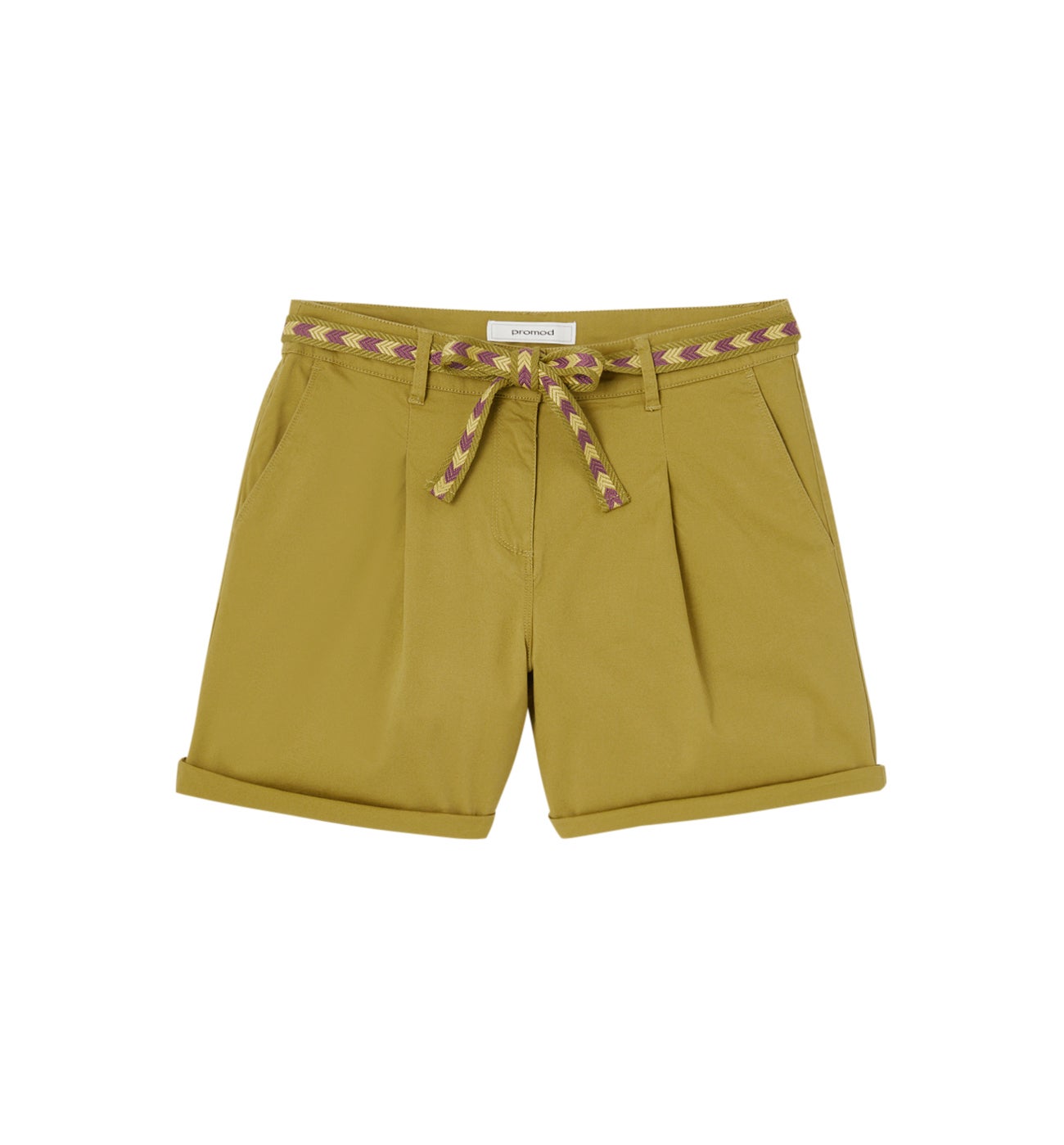 Short à pinces + ceinture - Vert olive