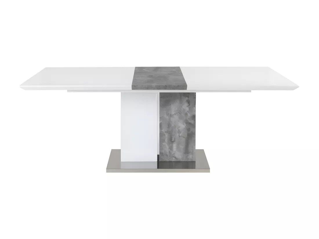 Table à manger extensible - 6 à 8 personnes - MDF - Coloris : Blanc laqué et béton - EREN