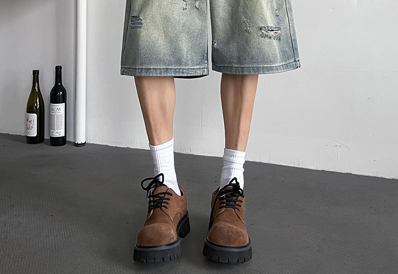 AXEN - Mid Rise Distressed Washed Capri Loose Fit Jorts