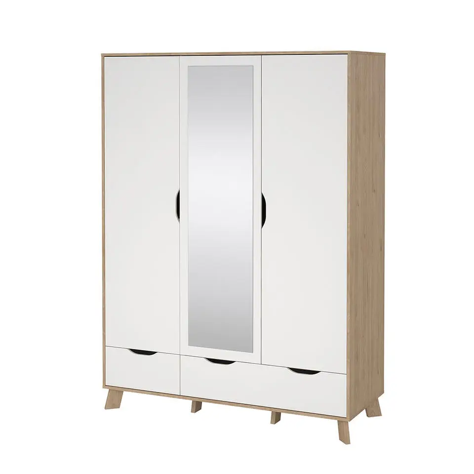 Hioshop Ikast kledingkast 201x148x58cm- 2 deuren- 1 spiegeldeur- 2 lades eiken