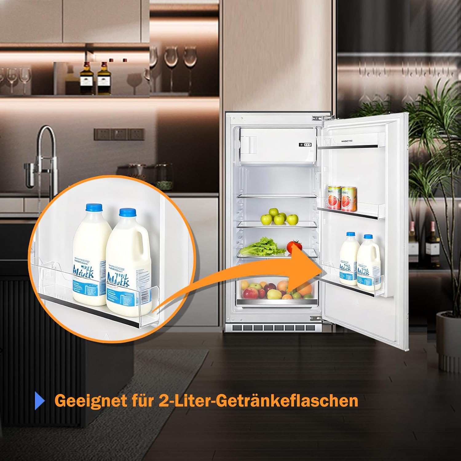 Einbaukühlschrank 122cm mit gefrierfach | 188 L (172L/16L Gefrierfach ) | | 122 cm Nische kühlschrank einbau | Energieeffizient | 4 Versilberung Technologie Hat | less frost | Wechselbaren Türsc