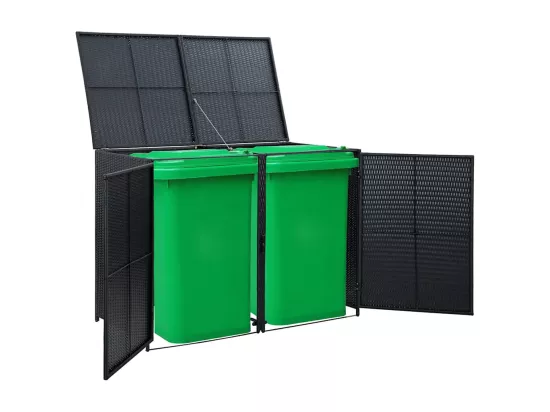 Abris pour poubelle double Résine tressée Noir 148x80x111 cm