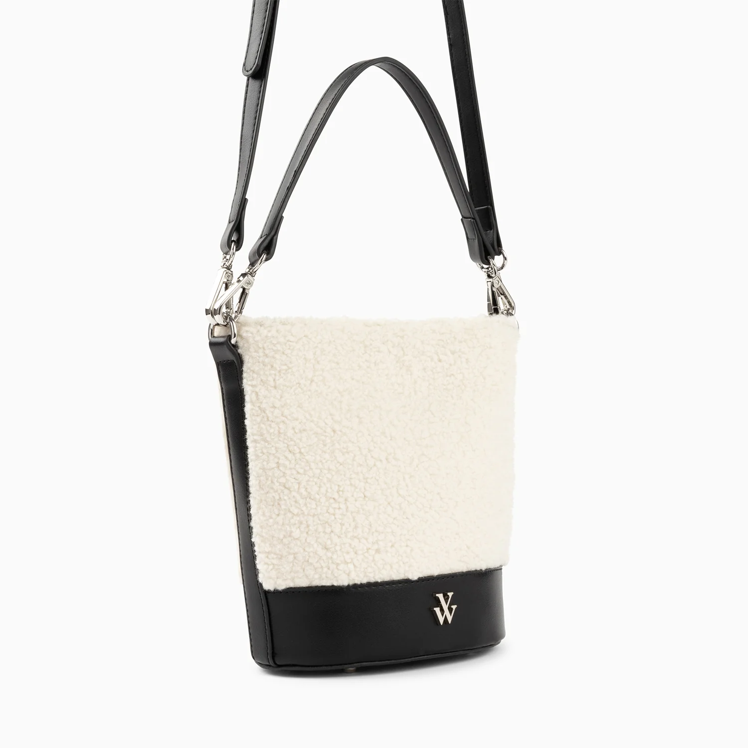 Sacs-Sac seau Milou ivoire et noir en faux shearling