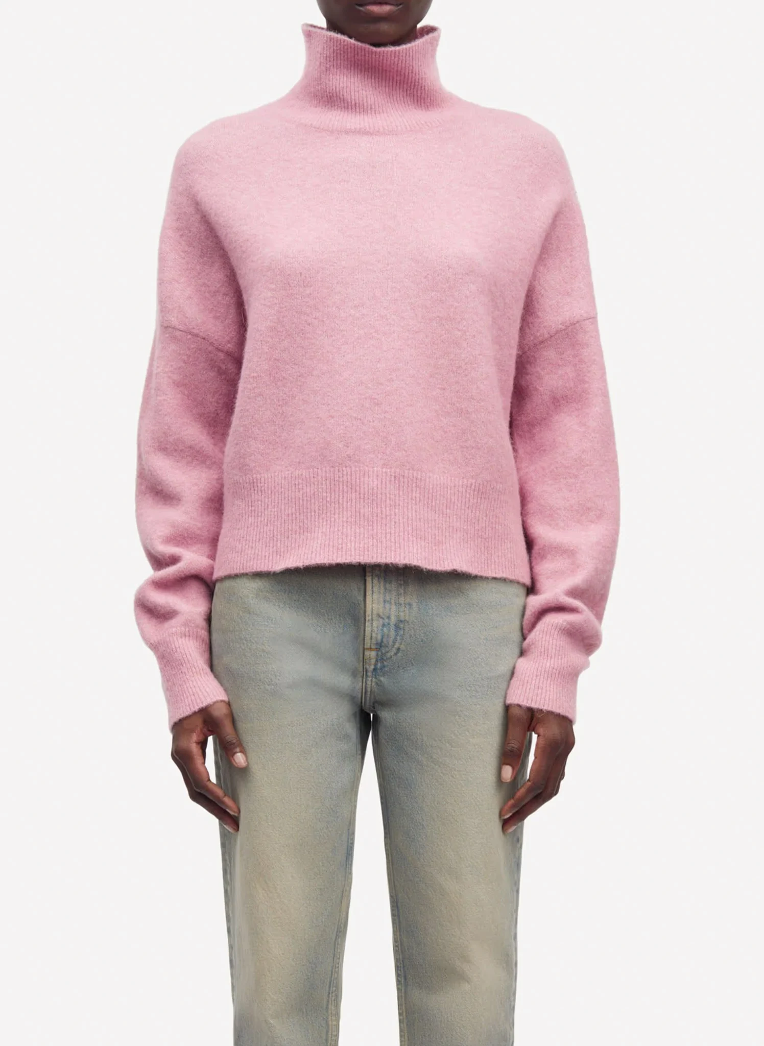 NOLA - Pull col montant en alpaga et laine mérinos mélangés| Rose