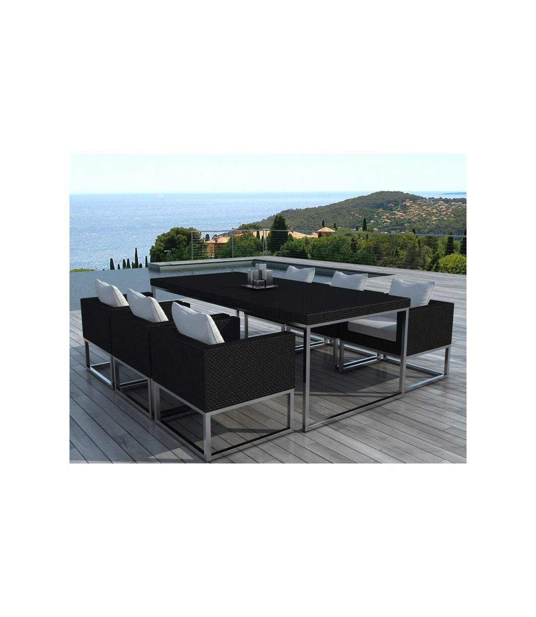 Paris Prix - Table & 6 Fauteuils De Jardin bali 200cm Noir