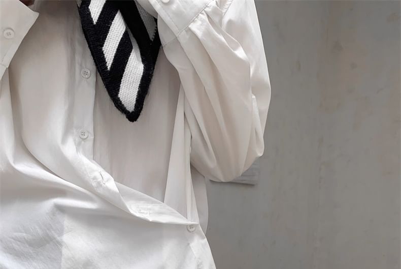SIMPLE BLACK - Asymmetrisch effen overhemd met lange mouwen