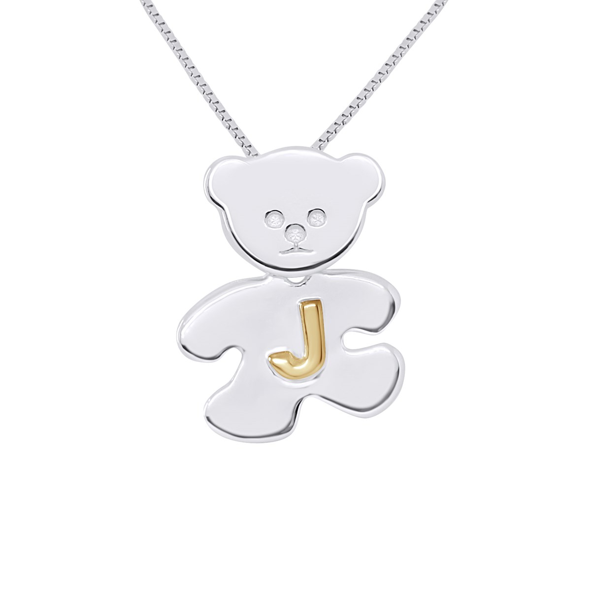 Pendentif OURSON Argent - Lettre J plaqué Or Jaune