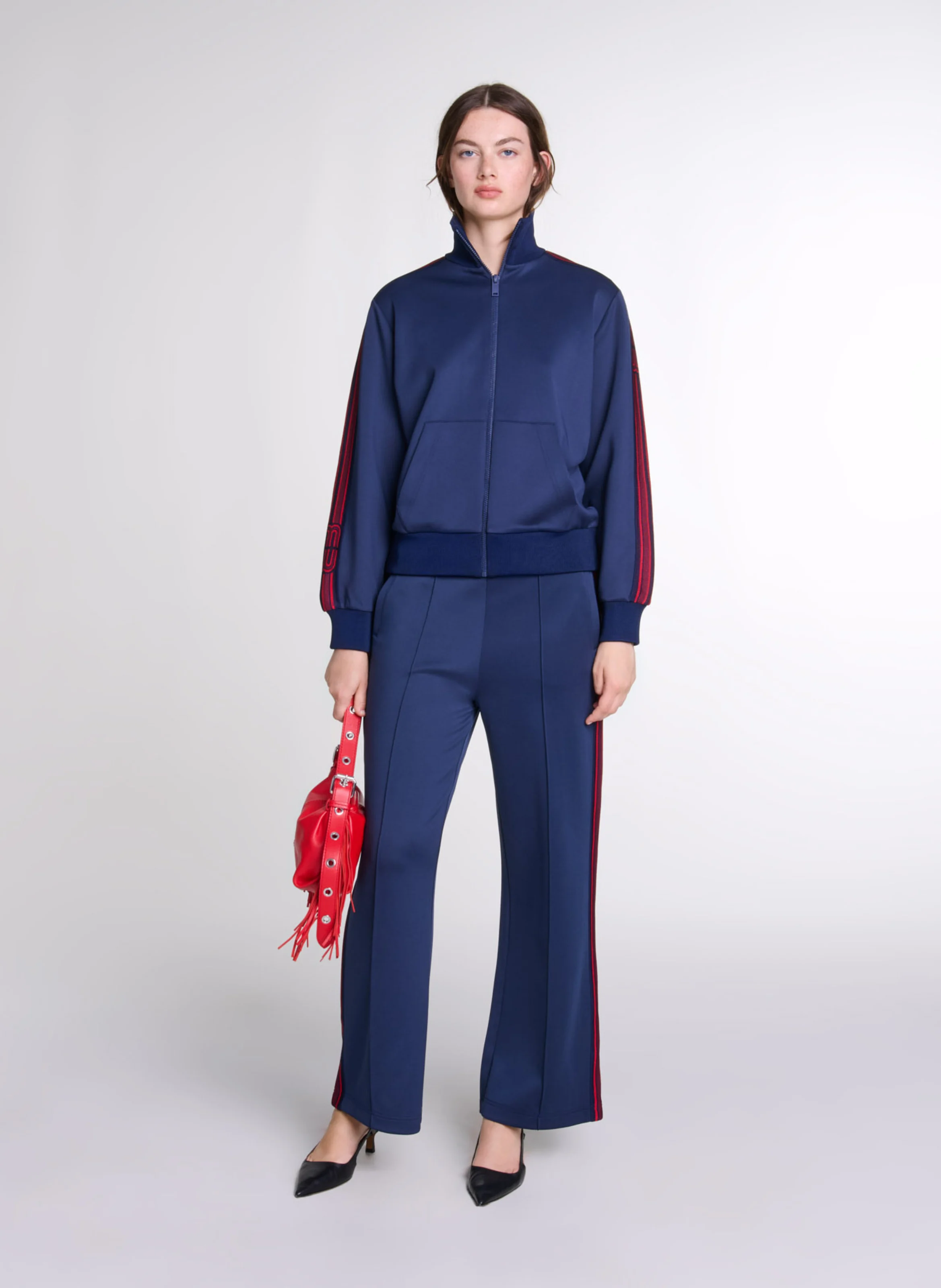 Sweat zippé à bandes | Bleu