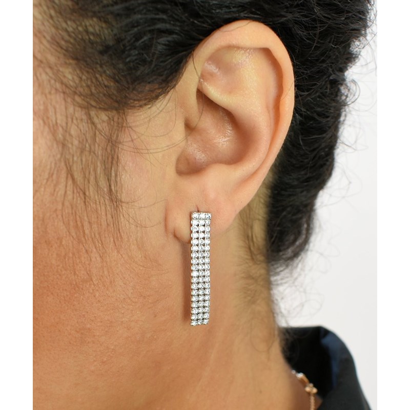 Boucles d'oreilles 3 rangs d'oxydes de zirconium pendants Argent 925 Rhodié