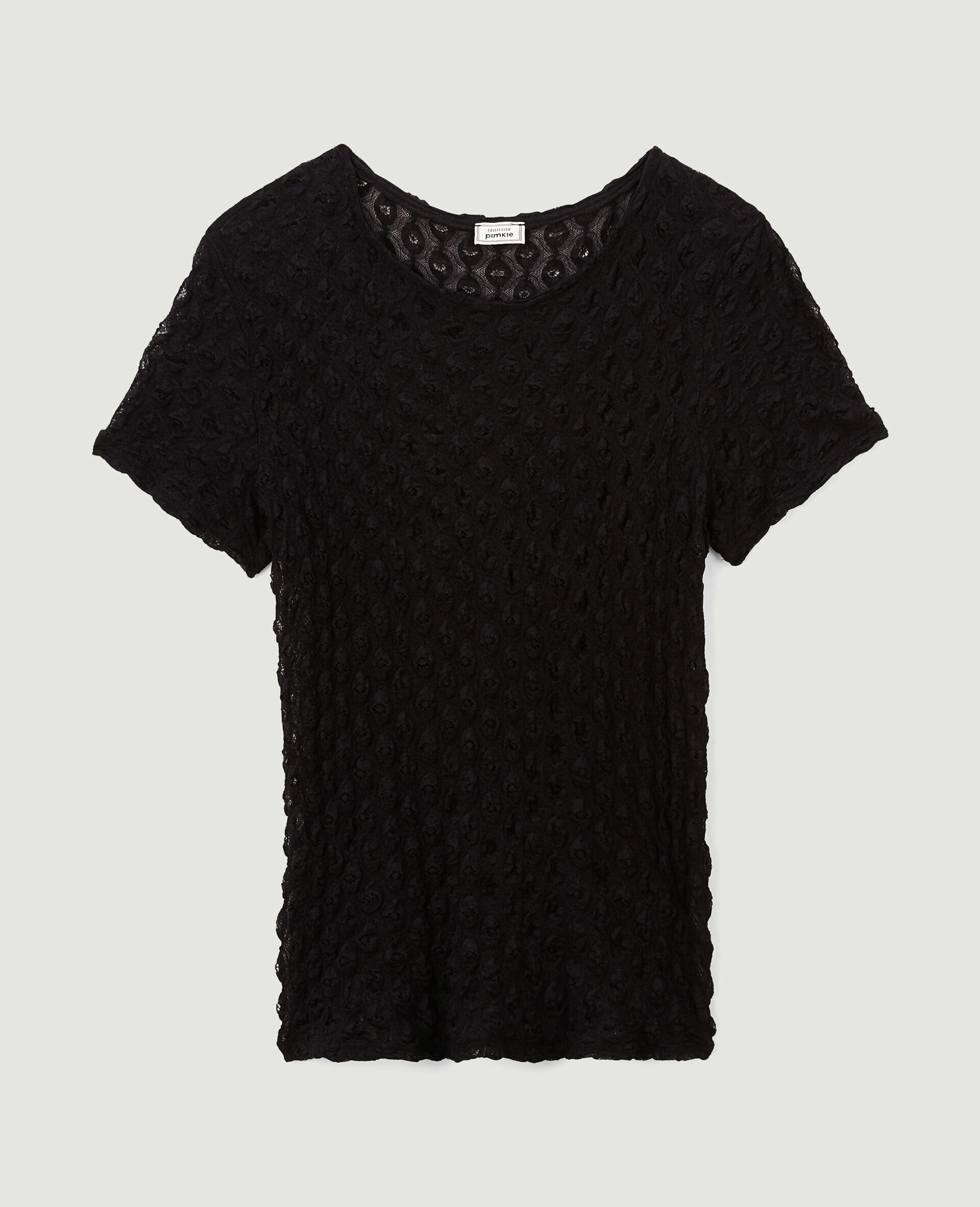 Top en dentelle tissu reliefé - Noir