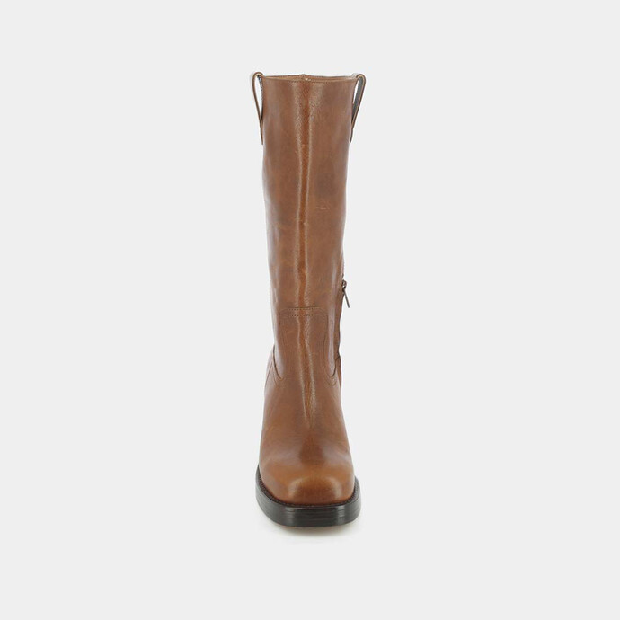 Bottes à talons  en cuir vieilli cognac