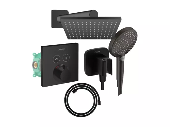 Colonne de douche thermostatique HANSGROHE ShowerSelect E Douche de tête Vernis Shape Flexible Designflex Douchette Raindance noir