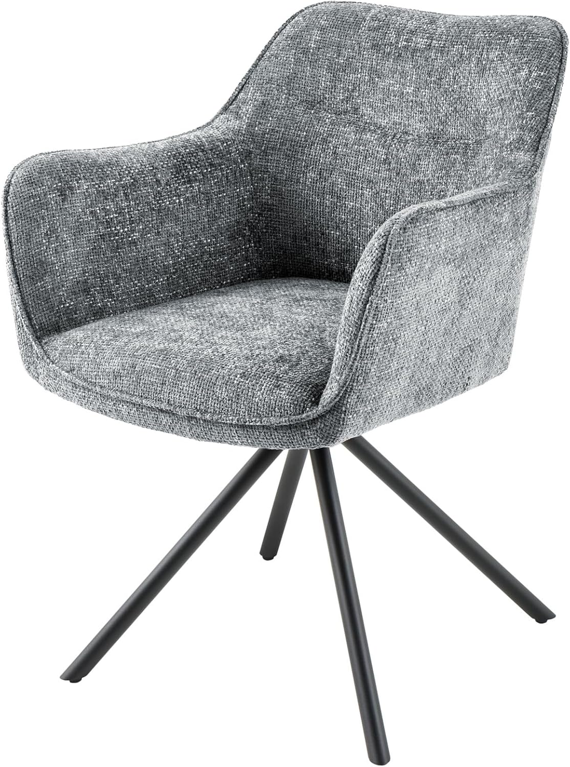 Riess Ambiente Drehbarer Stuhl Verona grau Strukturstoff mit Armlehne Metallbeine schwarz Esszimmerstuhl Küchenstuhl