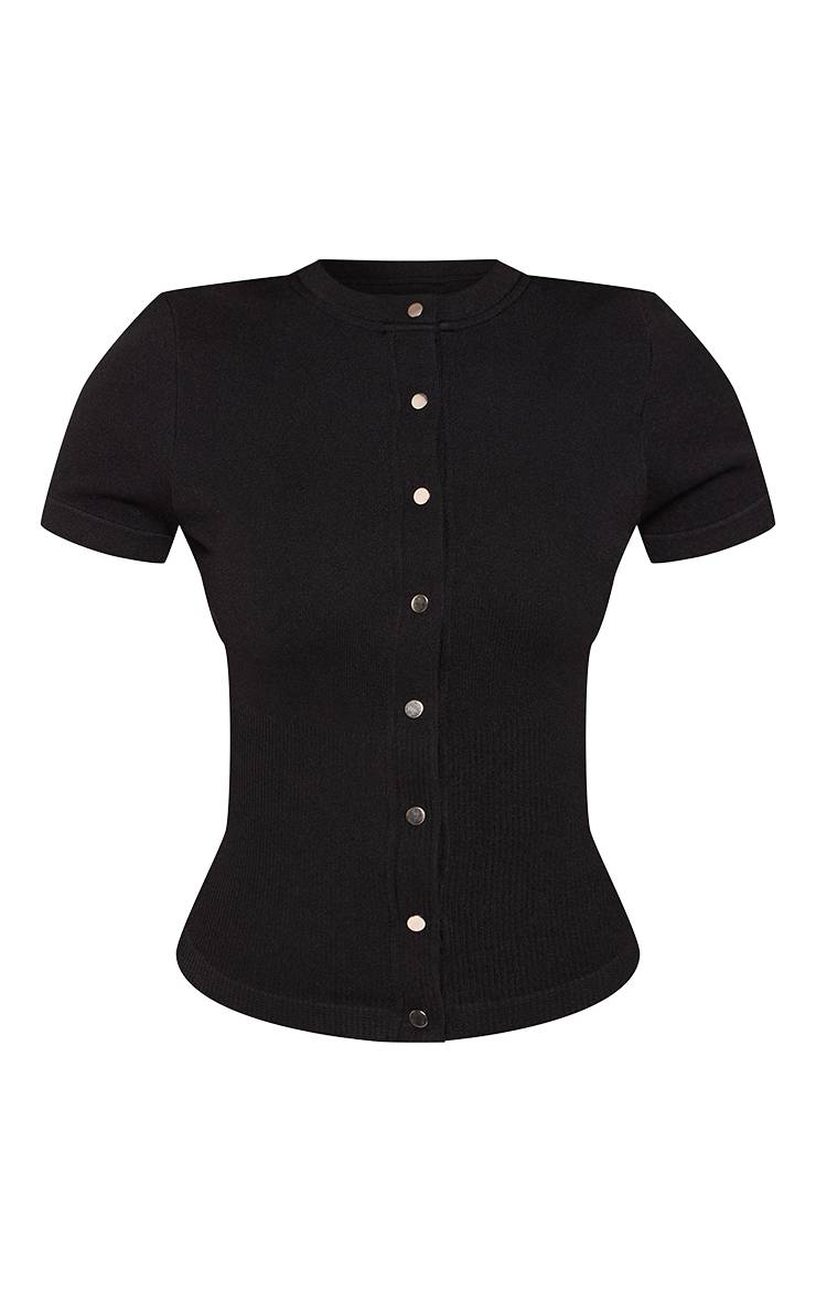 Noir Top Court Côtelé Contour À Manches Courtes Et Boutons-pression Petite - Ensemble Coordonné