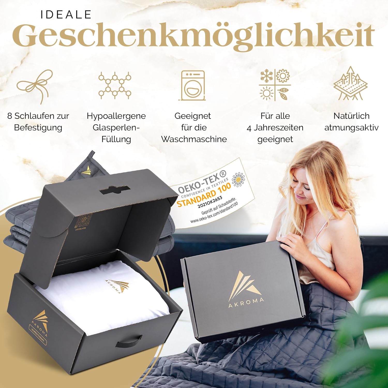 Akroma Premium Gewichtsdecke 135x200cm 6KG – Anti Stress Therapiedecke - Schwere Bettdecke zum Besser schlafen – Entspannungsdecke gegen Schlafstörung - 100% Baumwolle (OekoTex) - Weighted Blanket