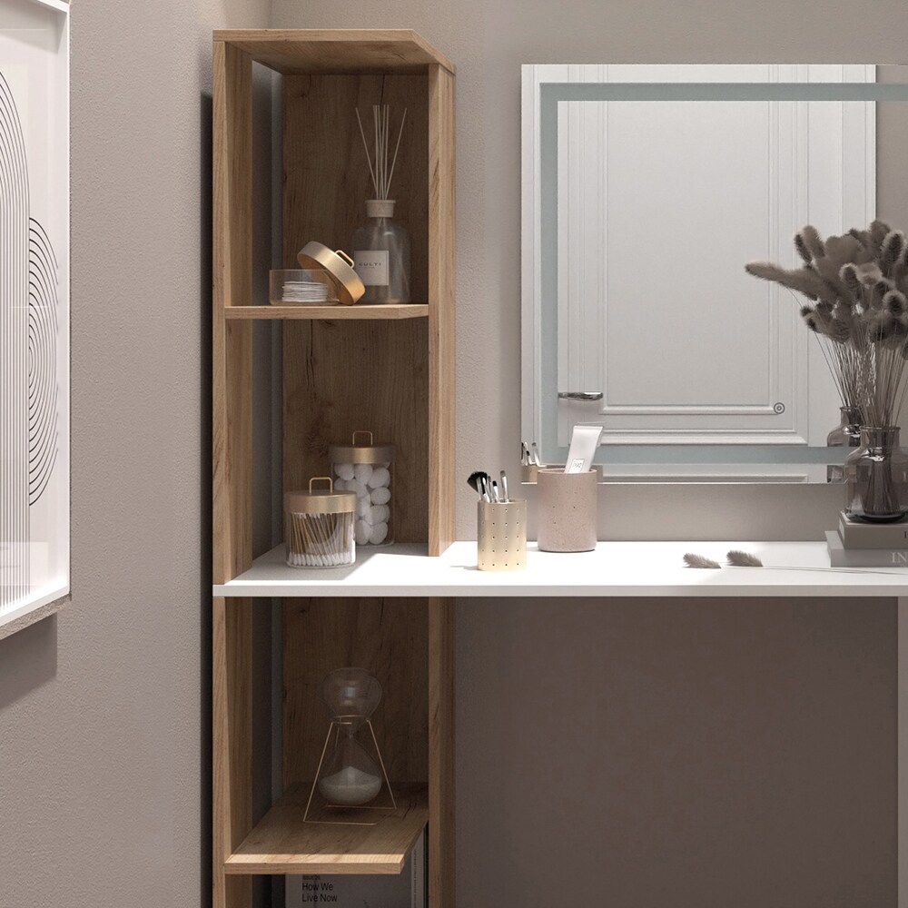 Vicco Schminktisch Tower Weiß Sonoma 122 x 55 cm mit LED-Spiegel