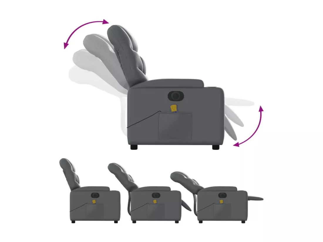 Fauteuil massant inclinable électrique gris similicuir