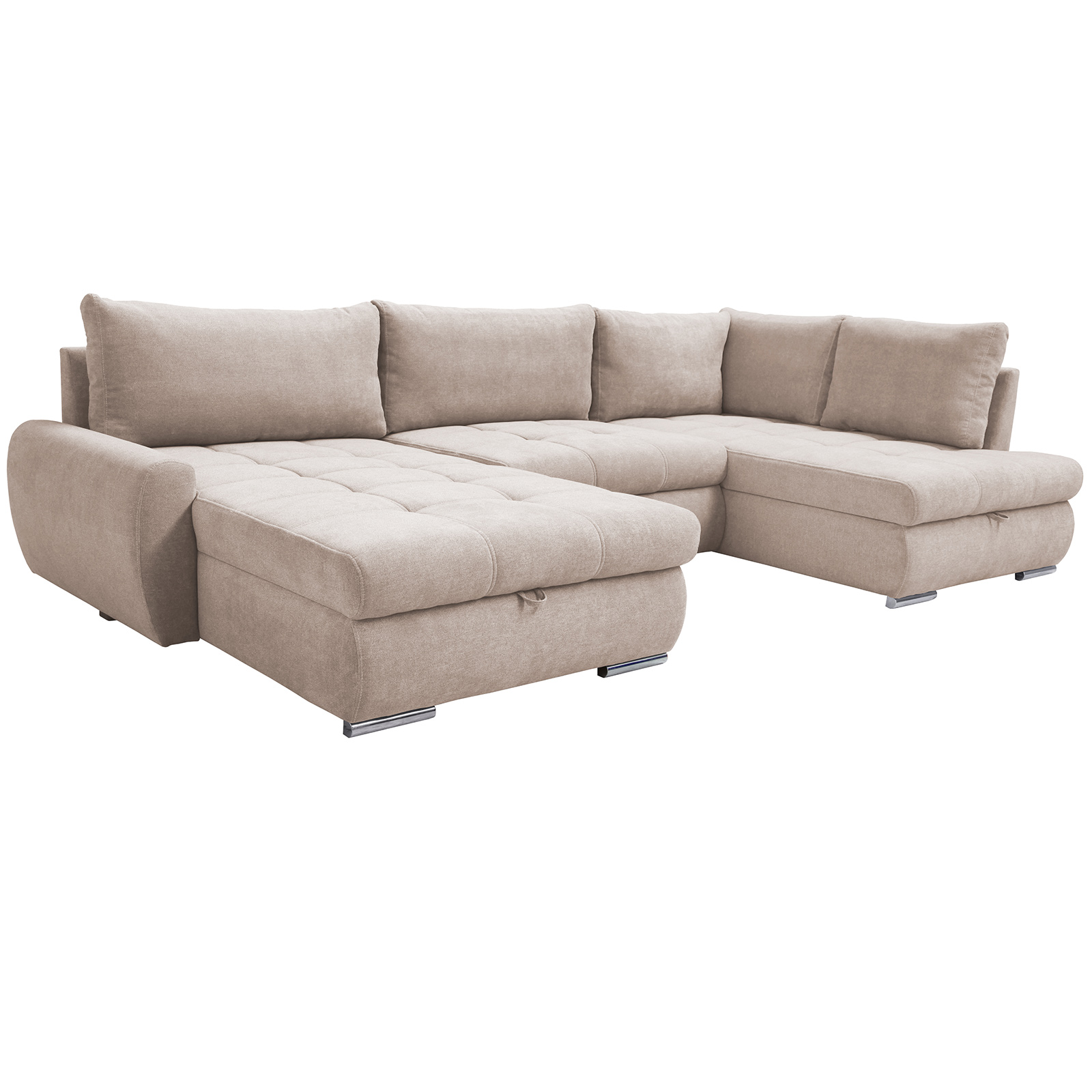 Wohnlandschaft - beige - mit Liegefunktion und Staukasten - Ottomane links