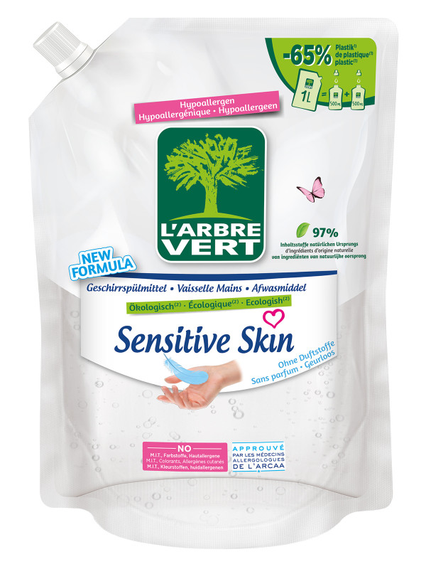 L'ARBRE VERT Refill Geschirrspülmittel<br>1 l, Beutel, flüssig, Sensitive Skin
