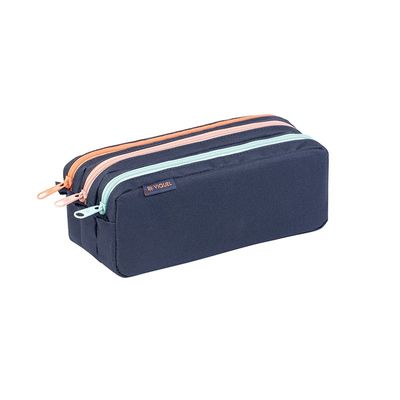 Trousse Trizip - 3 compartiments - 2 modèles : bleu marine ou gris - Viquel