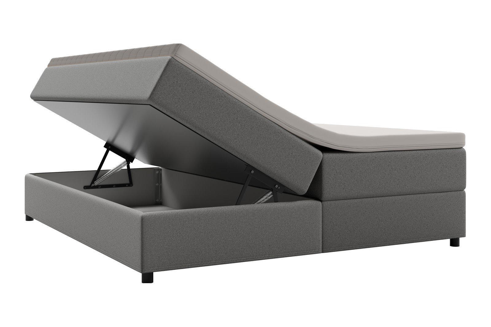 Premium 10 oppbevaringsseng 140x200 cm Magasinseng med oppbevaring, åpnes fra siden. I tekstil terranova 4 beige, med medium/fast fasthetsgrad og premium 10 overmadrass,sorte ben. Sengegavl selges separat.