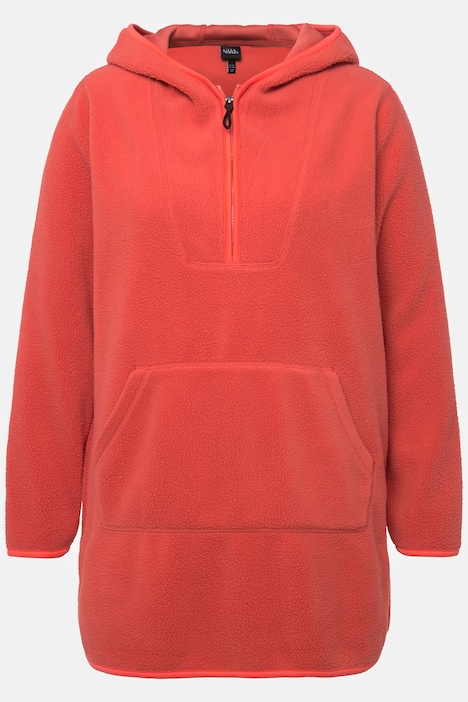 Long-Teddy-Fleecepullover, Kapuze, Zipper, Langarm