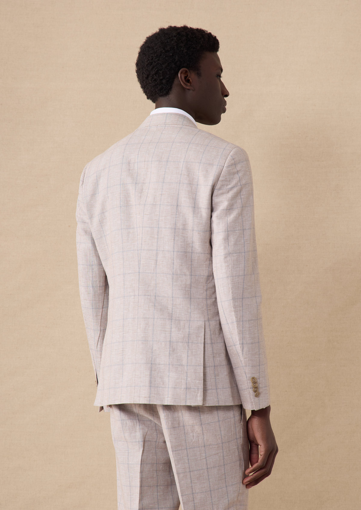 Veste coordonnable Slim en coton et lin beiges Prince de Galles