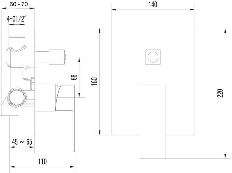 Sapho - Latus - Douchekraan - Chroom - Inbouw - 2-weg